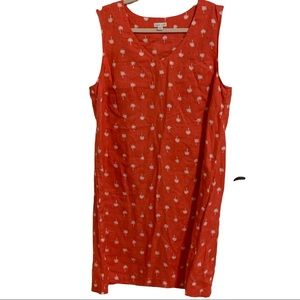 J Jill EUC linen sleeveless dress. Coral with white palm trees size L